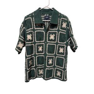 Abercrombie & Fitch Button up crochet sweater Granny Square Green Med